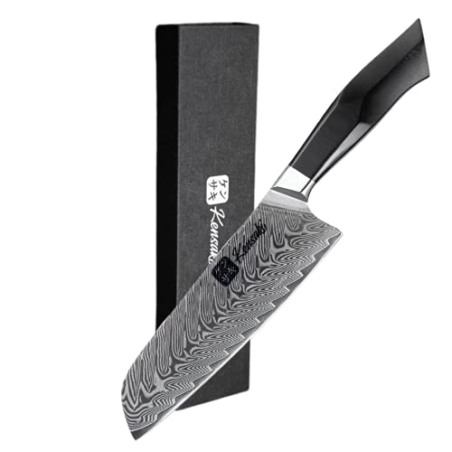 KENSAKI Santoku Messer aus Damaszener Stahl Küchenmesser Japanischer Art hergestellt aus 67 Lagen Damaststahl – Kona Serie