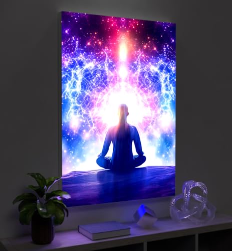MyMaxxi - Pixlip Poster Geist-Seele Heilung Wandbild Design Wand Dekoration, Fotografik Mehrfarbig Leuchtrahmen - Meditation, 42x60 cm, Rahmen: nur Druck