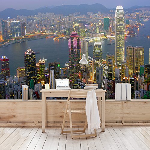 Apalis Vliestapete Hongkong Skyline Fototapete Breit | Vlies Tapete Wandtapete Wandbild Foto 3D Fototapete für Schlafzimmer Wohnzimmer Küche | mehrfarbig, 94674