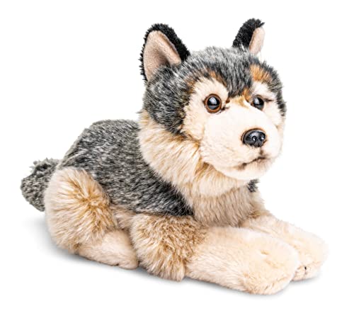 Uni-Toys - Grauwolf, liegend - 22 cm (Länge) - Plüsch-Wolf, Lupus - Plüschtier, Kuscheltier