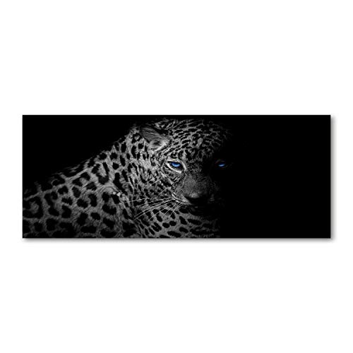 Tulup Glas-Bild Wandbild aus Glas - Wandkunst - Wandbild hinter gehärtetem Sicherheitsglas - Dekorative Wand für Küche & Wohnzimmer 125x50 - Tiere - Leopard - Schwarzweiß