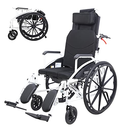 Faltbar Leicht Rollstuhl mit Trommelbremsen, Verstellbarer Rollstühle für zu Hause und Unterwegs, Reiserollstuhl, Klappbare Fußstützen, Aluminium, 26 kg