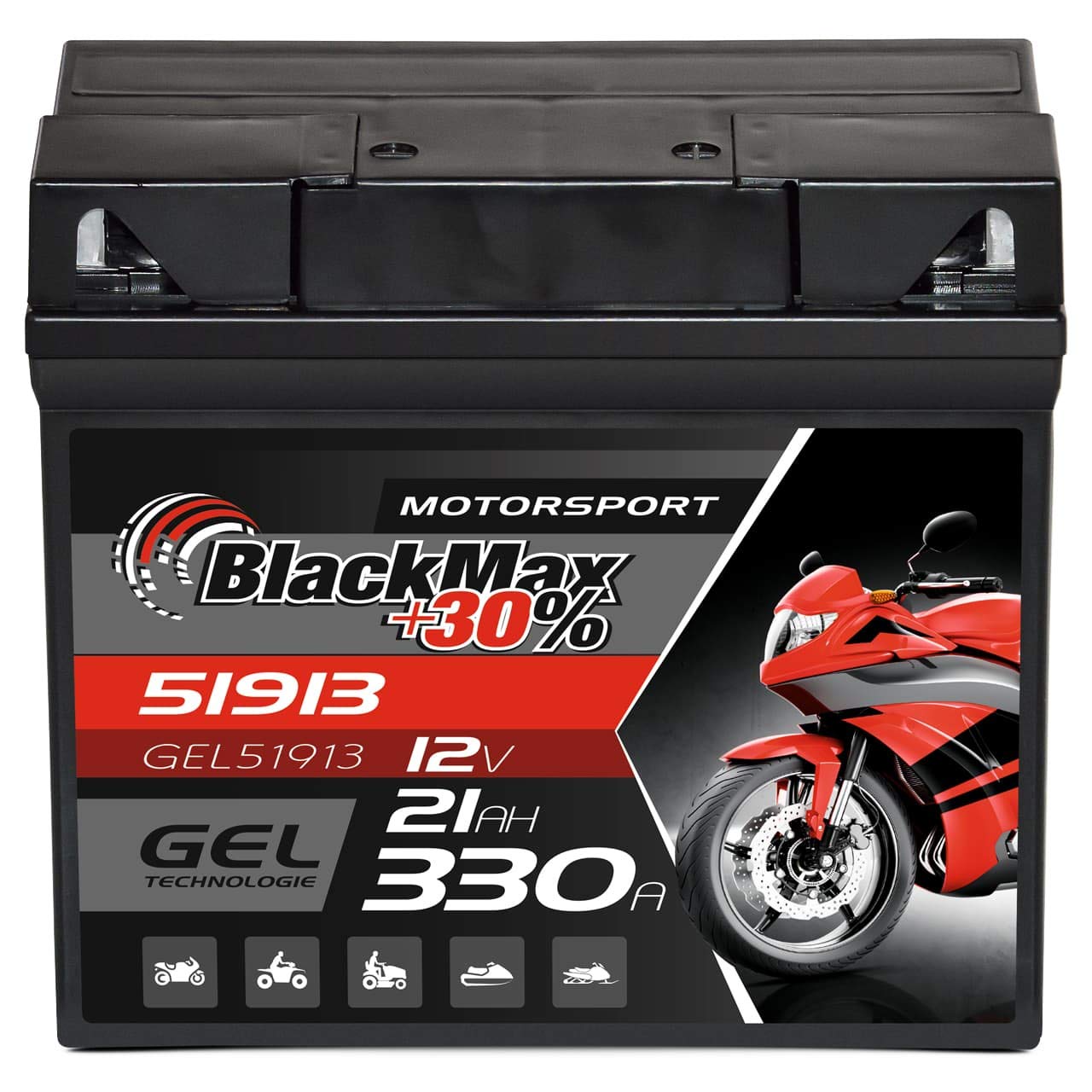 BlackMax G19 51913 Motorradbatterie GEL 12V 21Ah Batterie 519013017 ABS 19Ah