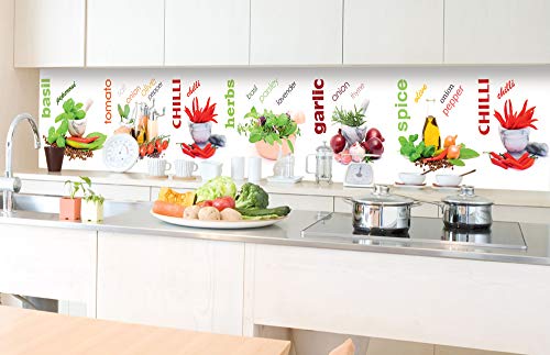 DIMEX LINE Küchenrückwand Folie selbstklebend GEWÜRZ 350 x 60 cm | Klebefolie - Dekofolie - Spritzschutz für Küche | Premium QUALITÄT