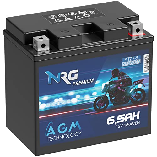 NRG Premium YTZ7S AGM Motorradbatterie 6,5Ah 12V 160A/EN Batterie 50602 TTZ7S-BS YTZ7-S GEL12-7Z-S auslaufsicher wartungsfrei ersetzt 6Ah