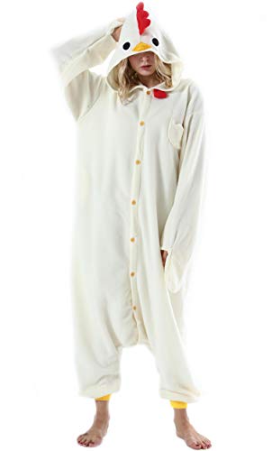 ULEEMARK Damen Herren Jumpsuit Onesie Tier Fasching Halloween Kostüm Lounge Sleepsuit Cosplay Overall Pyjama Schlafanzug Erwachsene Unisex Hahn for S