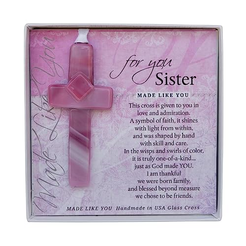 Handmade Glass Cross for Sister with Poem- Gift for Sister on Christmas, Mother's Day, Birthday