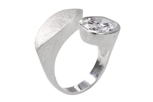 SILBERMOOS Damen Ring mit Zirkonia Diamantschliff Design Motiv Ring breit offen strahlend Sterling Silber 925, Größe:58 (18.5)