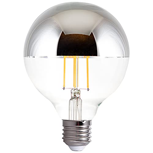 Paco Home LED Glühbirne A60/G95 Für E27 Fassung Leuchtmittel mit Chrom-Spiegelkopf Dimmbar, Leuchtmittel-Set: Spiegelkopf Silber 6er Set, Leuchtmittel-Form: G95-Kugel