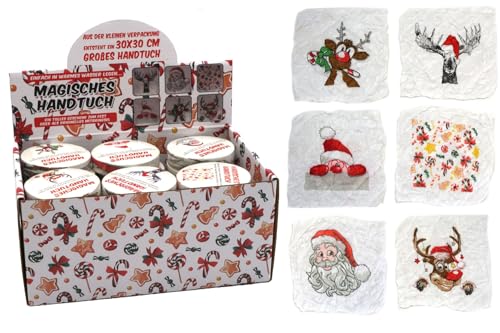 Annastore 36 x Magische Handtücher mit Nikolaus und Rentier 30 x 30 cm - Baumwolle - Magic Handtücher - Gästetücher Weihnachten - Wichtelgeschenk - Kinder Handtücher Weihnachten Größe 36 x