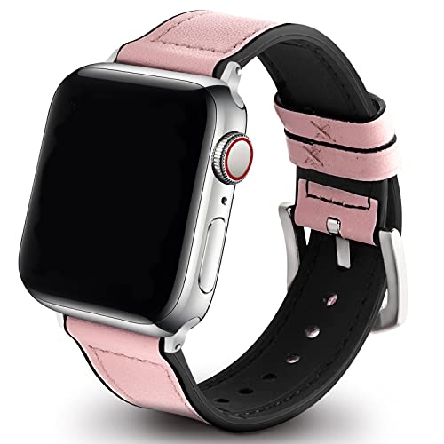 GerbGorb Apple Watch Armband Damen Kompatibel mit Apple Watch Band 49mm 45mm 44mm 42mm für iWatch Series Ultra SE SE2 8 7 6 5 4 3 2 1 Silikon Leder Ersatzarmband Rosa/Silberne Schnalle