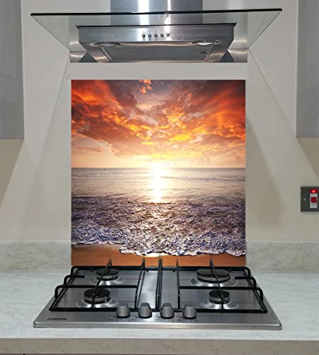 Spritzschutz, Paneel-Küche, gehärtetes Glas, Sonnenuntergang über dem Meer, jede Größe, Va Art Glas (Breite 60 x Höhe 75 cm)