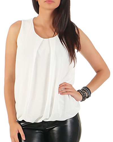 Malito Damen Bluse ärmellos | Tunika mit Rundhals | leichtes Blusenshirt | Elegant - Shirt 6879 (weiß)