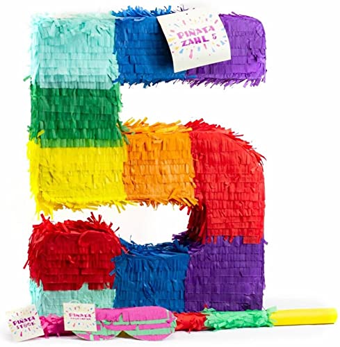 Pinatas Zahl 0 bis 9 | Set: Pinata + Maske + Stock | Tolles Spiel und Deko zum Kindergeburtstag | Zahlen Piñata Kinder Geburtstag Party Partydeko, Edition: 5. Geburtstag