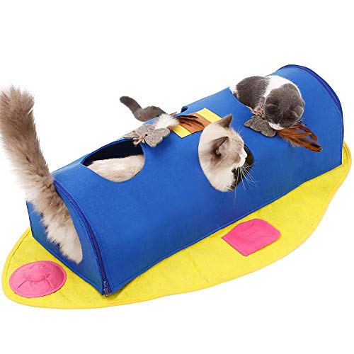 Schildeng Katzenspielzeug, Katzentunnel Faltbares Fischspielzeug Multifunktionales Nest Haustierbett