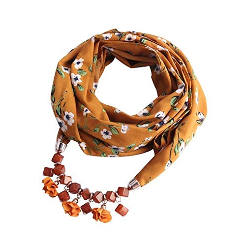 YUANCHENG Necklace Scarf for Women Chiffon Scarves Beads Pendant Scarfs  Wrap Accessories,Yellow,One Size