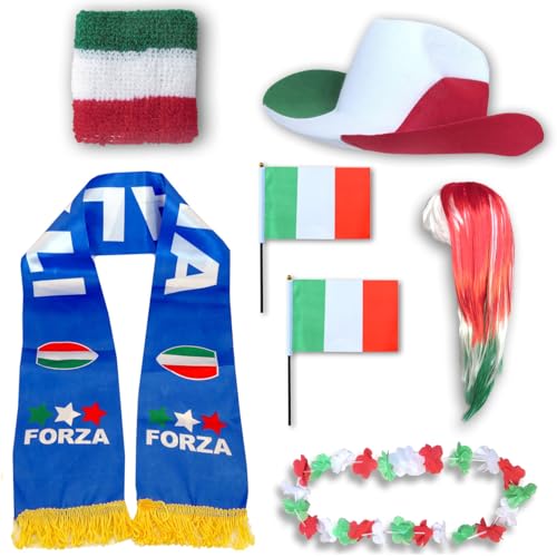 Sonia Originelli Fan-Paket Italien Italy Italia WM EM Fußball Schal Hawaiikette Hut Schweissband Fahne Perücke