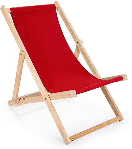 bas 2 Stück Liegestuhl rot klappbar aus Holz - Klappstuhl Klappliege Sonnenstuhl Strandstuhl Holzklappstuhl Gestell in Naturfarbe Sonnenstuhl Gartenliegen