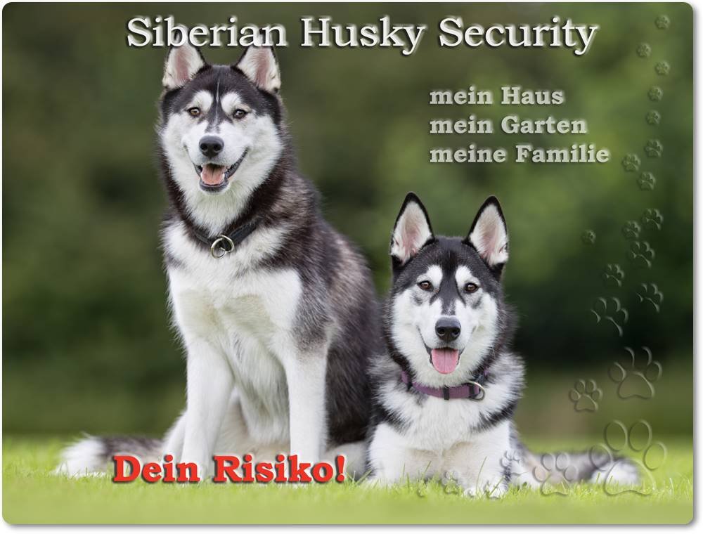 Merchandise for Fans Warnschild - Schild aus Aluminium 30x40cm - Motiv: Siberian Husky Security (01)