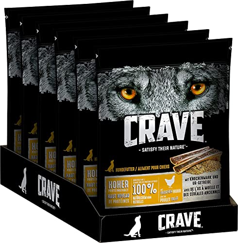 Crave Premium Trockenfutter Huhn mit Knochenmark und Urgetreide für Hunde – Getreidefreies Adult Hundefutter mit hohem Proteingehalt – 6 x 1 kg