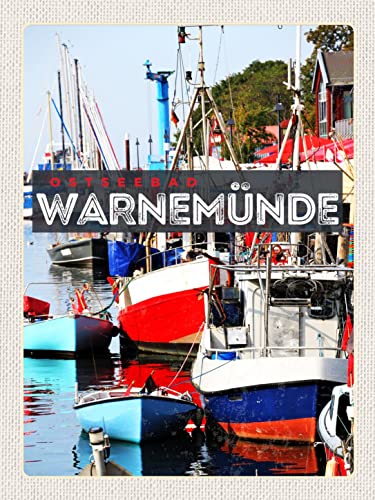 Ontrada Blechschild 30x40cm gewölbt Warnemünde Ostseebad Schiffe Boot Meer Deko Geschenk Schild