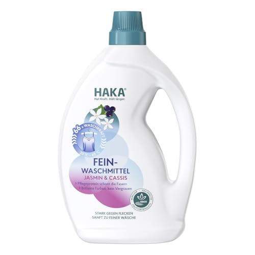 HAKA Feinwaschmittel Jasmin & Cassis, Flüssigwaschmittel für Feines, Seide & Buntes, 66 Waschgänge, 2 l