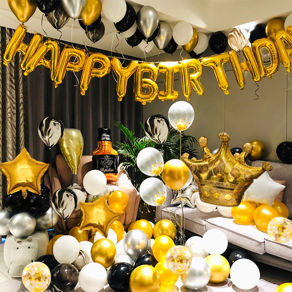 YinQin 118 Stück Schwarze Gold Geburtstagsballon Dekorationen umfassen aufblasbare Pumpen, Schwarz Gold Silberne Geburtstags Luftballons Deko und Geburtstagsparty Ballon Dekorationen der Männer