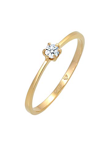 Diamore Ring Damen Solitär Verlobung mit Diamant (0.10 ct.) in 585 Gelbgold