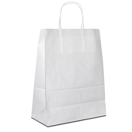 300 x Papiertragetaschen weiss 18+08x22 cm | stabile Einkaufstasche |Papiertaschen Kordelhenkel | Papiertüten klein | Paper Bag | HUTNER