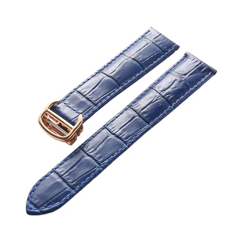 INEOUT Leder-Uhrenarmband, Erste Schicht, Rindsleder, Kompatibles Cartier Tank London-Uhrenarmband, Herren- Und Damenarmband-Zubehör (Color : Blue rose buckle, Size : 13mm)