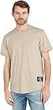 Calvin Klein Jeans Herren T-Shirt Kurzarm Badge Turn Up Sleeve Rundhalsausschnitt, Beige (Plaza Taupe), XL