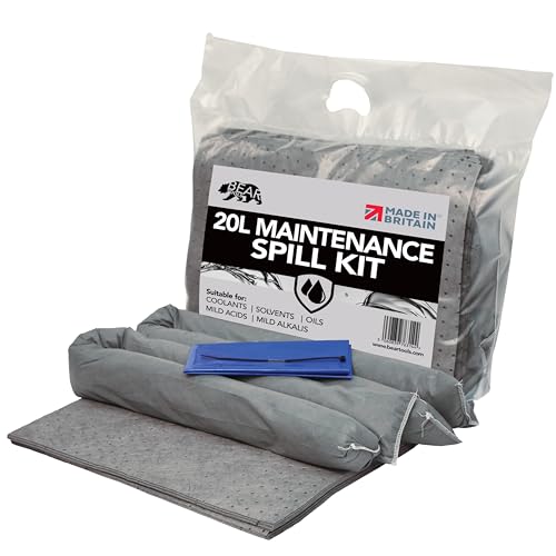 20-Liter-Spill-Sets (20-Liter-Pflege), hergestellt in Großbritannien, grau, absorbiert nicht aggressive Öl- und Wasserbasierte Flüssigkeiten, für den Innen- und Außenbereich, Clip-Top-Kit.