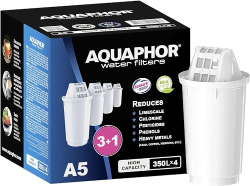 AQUAPHOR 4-er Pack Wasserfilterkartusche A5, AQUALEN Technologie, kompatibel mit Filterkannen Provance, Prestige, Smile