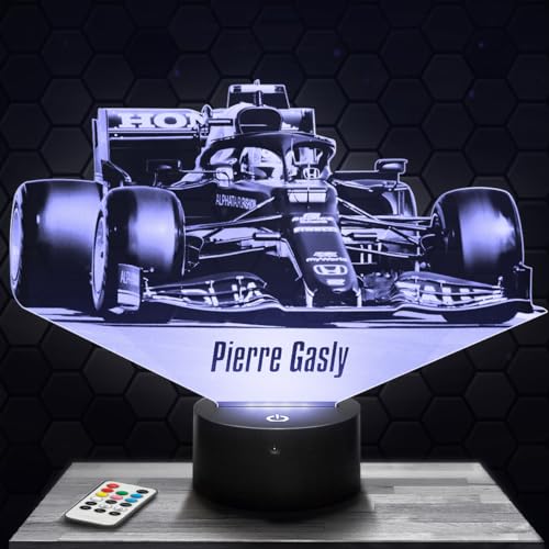 Lampe de chevet, Veilleuse Tactile Formule 1 Pierre Gasly F1 3D Lampe durch Lasergravur, Lampe Foto Gravur auf Plexiglas, Lampe Foto Illusion, Dekorative Lampe