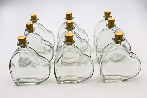 Flaschenbauer - 9 x Herz Flasche Passion: Glasflasche Herz 200 ml - 9 Mini Glasflaschen mit Korken verwendbar als Geschenkidee, kleine Glasflaschen 200ml, Schnapsflaschen klein oder Deko Flaschen