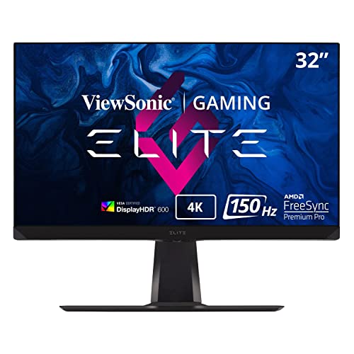 ViewSonic ELITE XG320U 32 Inch 4K UHD Gaming Monitor with 144Hz, 1ms, HDR 600, FreeSync Premium Pro, HDMI, DisplayPort, USB, and Advanced Ergonomics for Esports