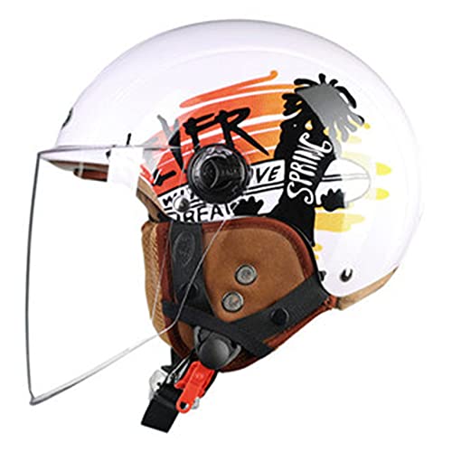 Jethelm Retro Motorradhelm,Motorrad Halbhelm mit Sonnenblende Brain Cap Helm für Herren und Damen,um die Verkehrssicherheit ECE Zertifiziert Moped Crash Helm K,(55~60CM)