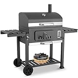 BBQ Grillwagen xxl, Holzkohlegrill mit Deckel & Rädern, Standgrill, inkl. Schornstein, Thermometer, grillrost usw., Smoker für Camping BBQ, Garten und Terrasse, Grau Holzkohlegrill 152x136x60cm