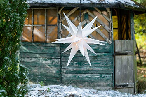Novaliv Weihnachtsstern 3D LED Weiß 65 cm 18 Zacker Kunststoffstern Dekostern Fensterdeko Weihnachtsdeko Außen Stern beleuchtet