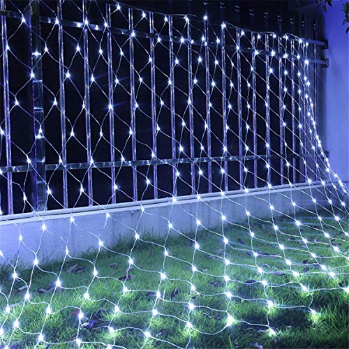 KINGCOO 100LED Lichternetz Lichtervorhang, Wasserdicht 1,1Mx1,1M 8 Modi Solar Vorhang Licht Sternen Lichterketten Nachtlicht für Weihnachten Party Hochzeit Garten Wanddekorationen (Weiß)