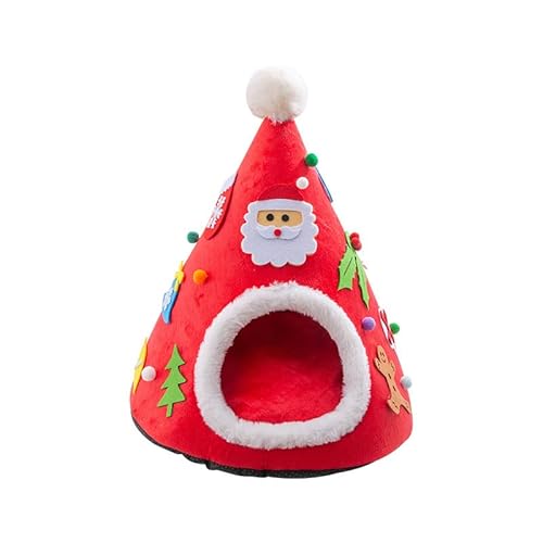 Anoudon rot weihnachtskatze Bett Haus 45x55cm Baum geformte Höhle Pet Bed Dreieck Zelt Kitty Nest, Weihnachtskatze Bett Haus, Weihnachtskatze Höhle Bett, Weihnachtskatze Dreieck Zelt Nest