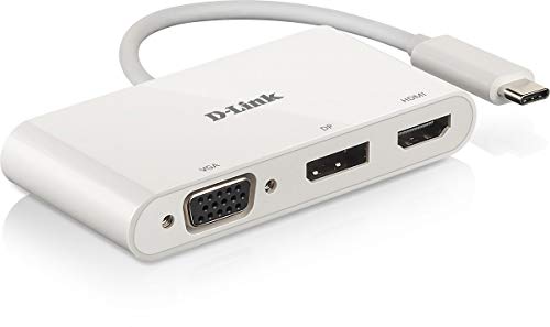 D-Link DUB-V310 Adapter USB Typ C auf HDMI, VGA und Display Port, 3 in 1, HDMI 4K und 1080p, 3 Ausgänge, kompatibel mit Windows und Mac