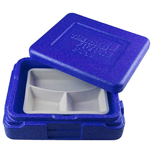 Thermo Future Box |Thermo Mini Menü Lunch Box blau|Lunchbox Set mit 3-geteilter Porzellanschale und Silikondeckel rot| Menübox mit Porzellan | Expandiertes Polypropylen | 3L