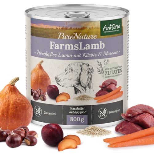 AniForte® PureNature Nassfutter 800g Farms Lamb Hundefutter- Naturprodukt für Hunde (Herzhaftes Lamm, 6x800g)
