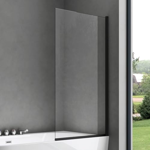 doporro® Badewannenaufsatz Design-Duschwand für Badewanne 80x140cm schwarz Duschabtrennung 6mm ESG-Sicherheitsglas in Klarglas inkl. NANO-Beschichtung Badewannenfaltwand Cortona201K