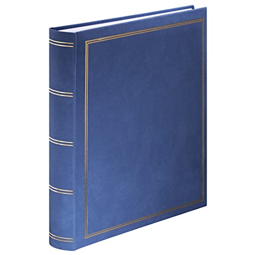 Hama Super-Jumbo Fotoalbum London 34x35 cm (Fotobuch mit 80 weißen Seiten, Album für 480 Fotos zum Selbstgestalten und Einkleben, Photoalbum mit Pergamin-Trennblättern) blau