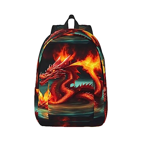 Dragon King in Fire Canvas Große Kapazität Seesack mit verstellbaren Schultergurten für Schule Outdoor Sport, Schwarz , M