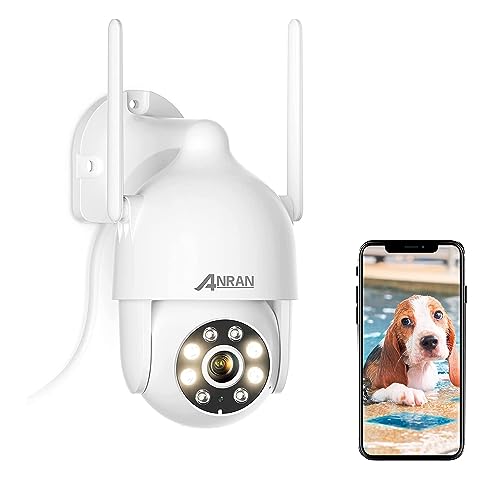 ANRAN Überwachungskamera für den Außenbereich, 360 ° mit 4 Spotlights, Sicherheits-WLAN, drahtlose PTZ-Kamera 1080P Heimüberwachung, 2-Wege-Audio, Sirenenenalarm, Fernzugriff, IP66 wasserdicht