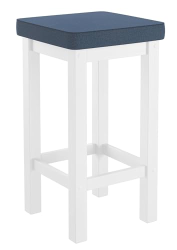 Erst-Holz® Holzhocker Barhocker mit verschiedenen Polsterfarben 60 cm hoch Kiefer weiß V-90.71-44WP, Polsterfarbe:Navy blau