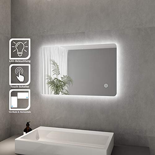 Elegant Badspiegel mit Beleuchtung Lichtspiegel LED Spiegel 80 x 50 cm kaltweiß IP44 Badezimmer Wandspiegel mit Touch-Schalter Badezimmerspiegel